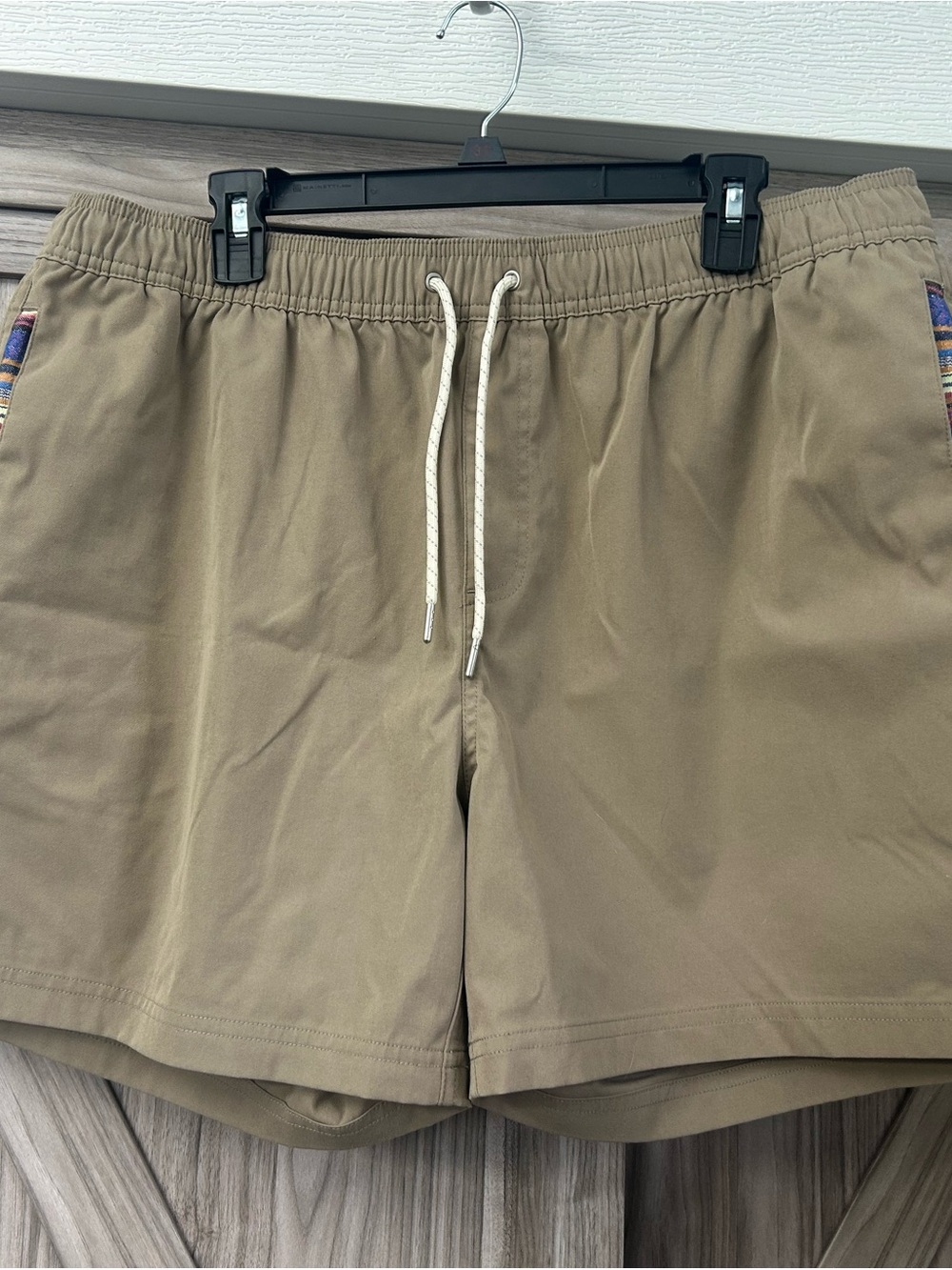 Men's Tan Flat Front Drawstring Shorts